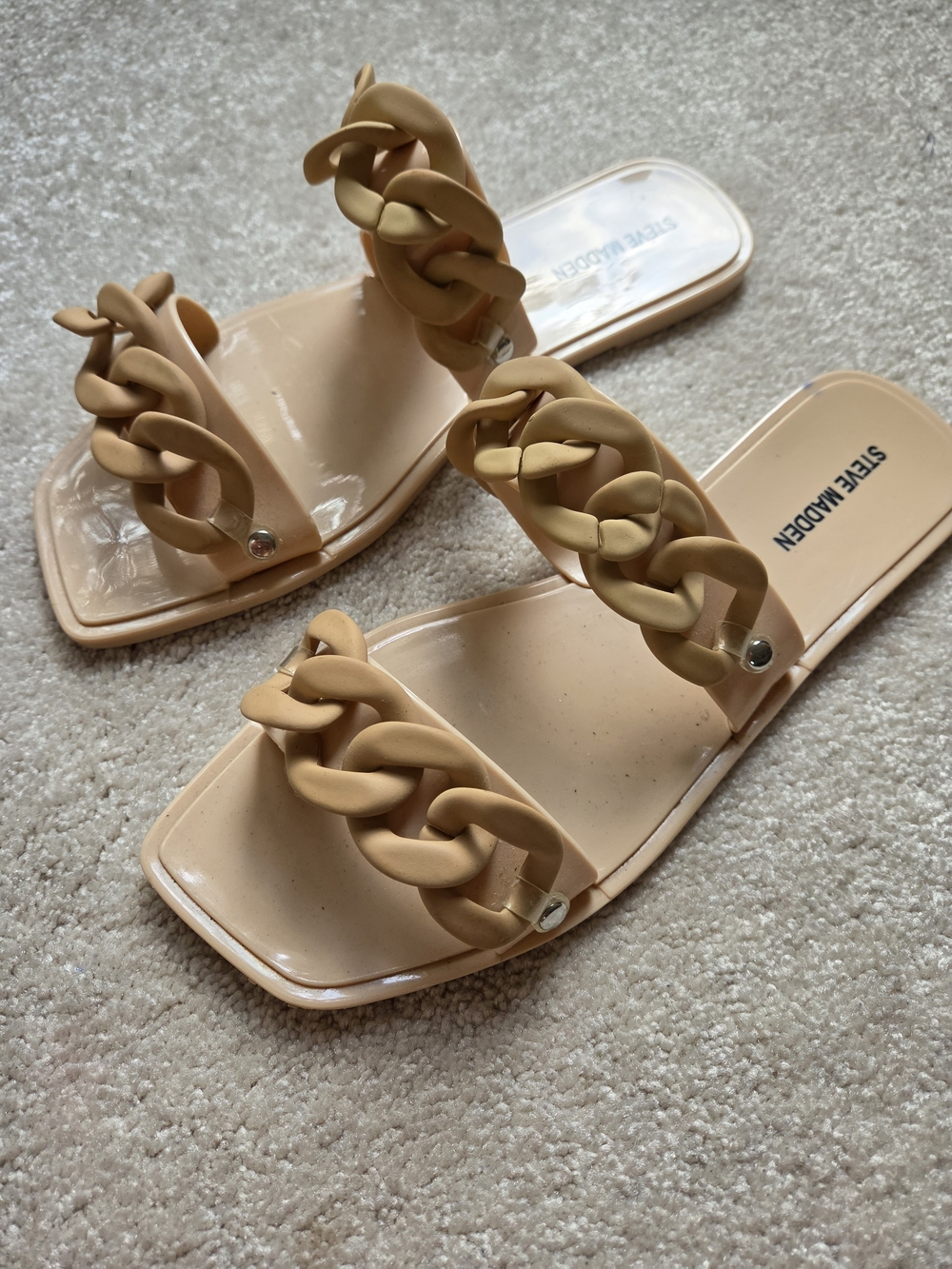Steve Madden Beige Chain-Detail Slide Sandals Size 10